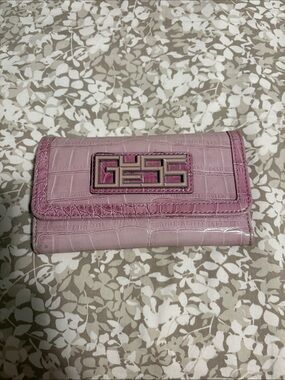 Guess by Marciano Pink Croc-Embossed Fold-Over Wallet